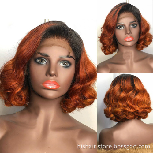 Wholesale Ombre Color Wavy Short Bob Brazilian Remy 4x4 Lace Front Wigs For Black Women T1B/30 Orange Blue Green Purple